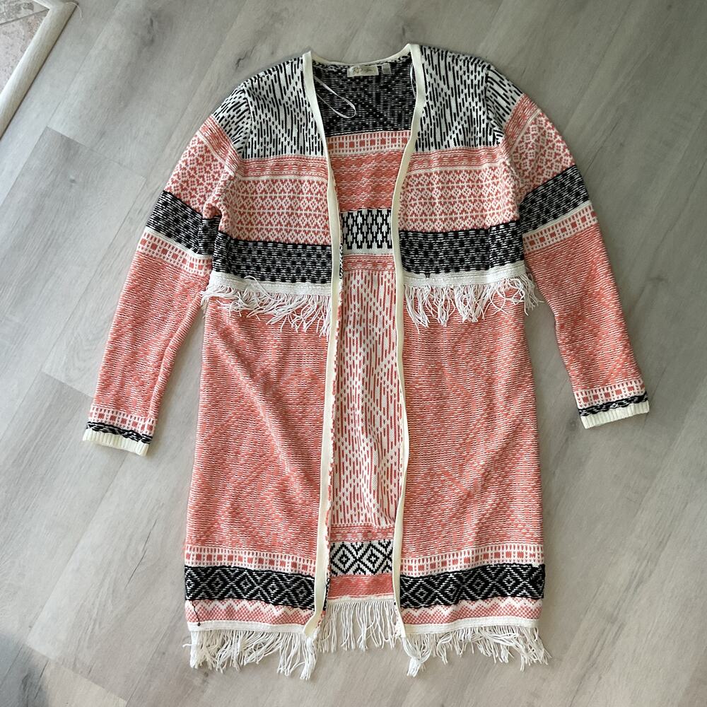RD Style Long Open Fringed Cardigan Medium